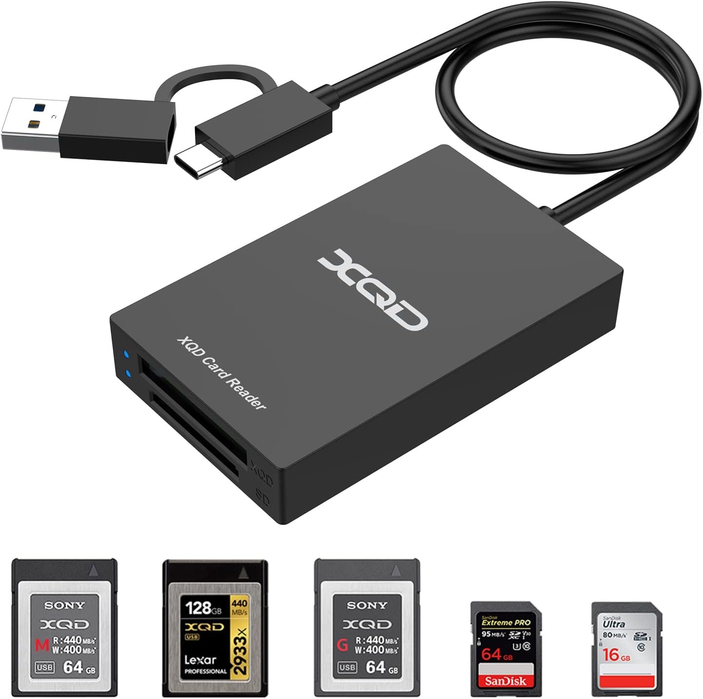 XQD SD Card Reader, USB 3.0 Adapter High Speed SD Memory Cards XQD Dual USB A/C Slot Compatible Sony G/M Series, XQD Mark Card for Windows XP/Mac OS/Chrome OS/Linux etc - Image 2