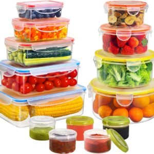 YASHE 28 Pezzi Contenitori Ermetici per Alimenti, Contenitori in Plastica Senza BPA con Coperchio, Contenitori per Cucina Organizzatore per Dispensa, Armadio, Microonde e Lavabile in Lavastoviglie
