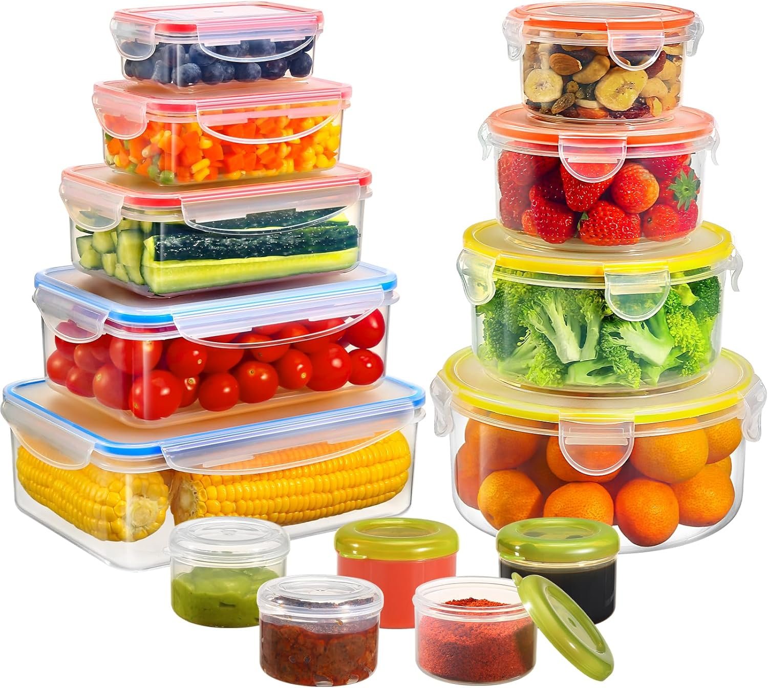 YASHE 28 Pezzi Contenitori Ermetici per Alimenti, Contenitori in Plastica Senza BPA con Coperchio, Contenitori per Cucina Organizzatore per Dispensa, Armadio, Microonde e Lavabile in Lavastoviglie