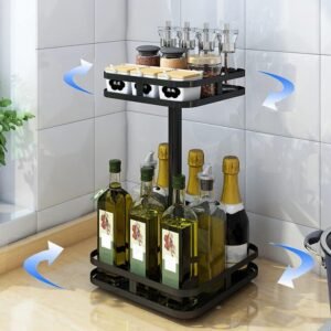 YunNasi Portaspezie per Cucina Portaspezie Girevole in Acciaio Inossidabile Nero Lazy Susan Organizer Scaffale da Cucina (2 Livelli, Quadrato)
