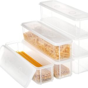 ZENFUN Contenitori per Pasta con Coperchi Set di 6 Contenitori Ermetici per Bacchette per Spaghetti Rettangolari Sigillati per Frigorifero, Dispensa da Cucina, 7,6 x 30,5 x 7,6 cm, Senza BPA