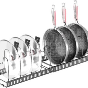 Zanfqvo Portacoperchi Pentola, Porta Pentole con 10 Scomparti Regolabili, Porta Pentole Salvaspazio, Porta Coperchi Estensibile, Contenitore da Cucina per Pentole, Coperchi e Piatti