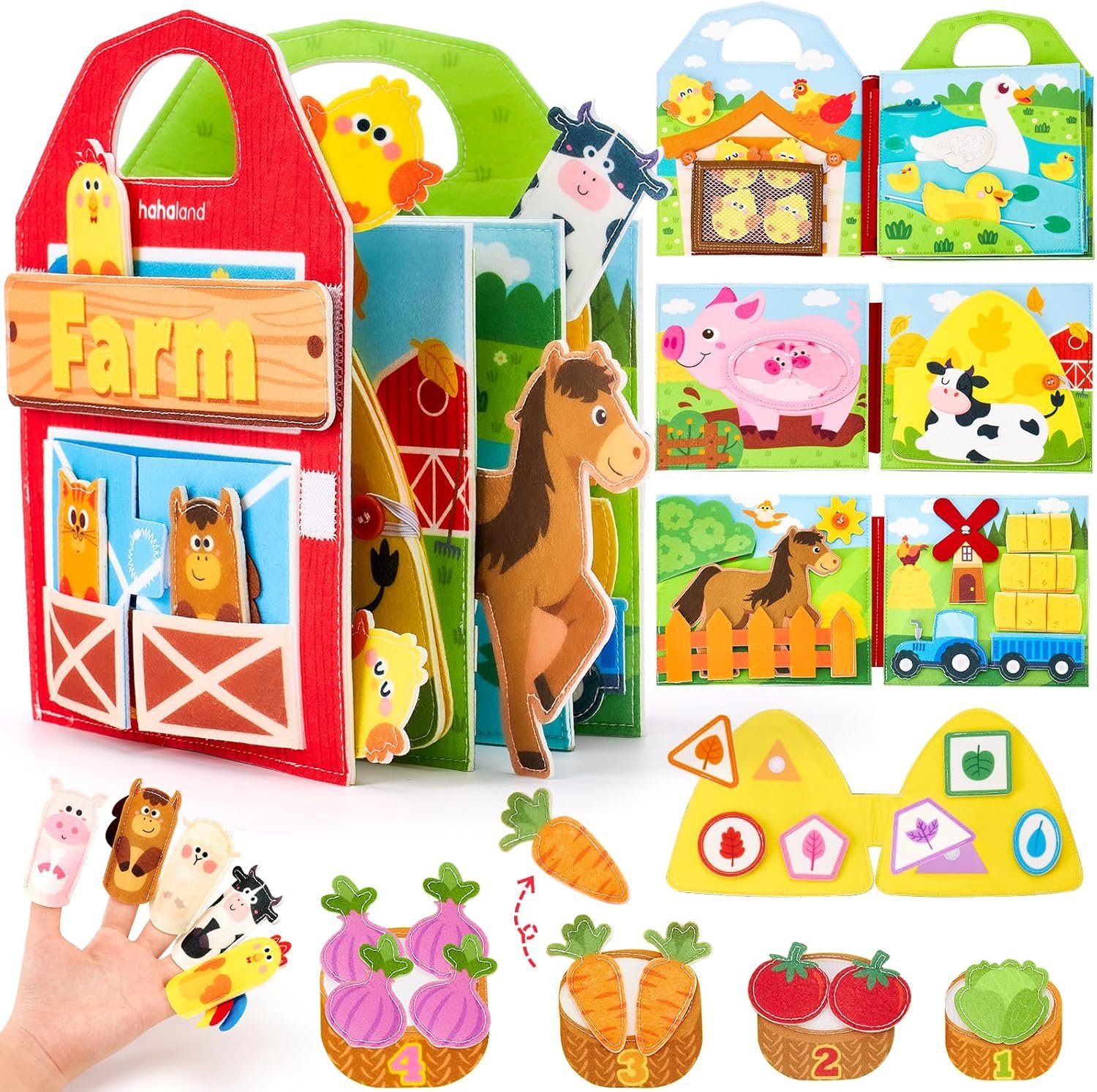 hahaland Libro interattivo Montessori 1 anno – Montessori Tavola occupata Pannello sensoriale in feltro Bambini 1 2 3 anni – Libro tranquillo Regalo educativo per bambini