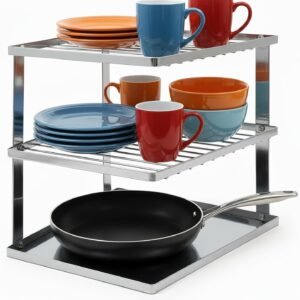 joeji's Kitchen Scolapiatti salvaspazio oscillante per la cucina Ripiani salvaspazio Cucina per mobili Piatti angolari 25 x 25 x 19 cm Argento