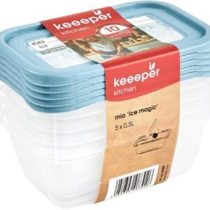 keeeper Set di 5 contenitori per congelamento alimenti, coperchio con scritta, 5 x 500 ml, 15,5 x 10,5 x 6 cm, Mia Magic Ice Nordic Blue (Blu)