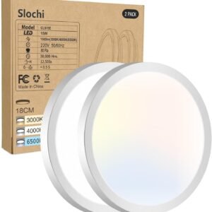 slochi Plafoniera LED 2 Pezzi, 3000 K/4000 K/6500 K IP44 Plafoniera Impermeabile, 1500 LM 15 W Plafoniera Bagno per Camera da Letto, Cucina, Soggiorno, Balcone, Diametro 18 cm