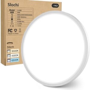 slochi Plafoniera LED, 24 W 3000 K 4000 K 6500 K Lampada da soffitto Bianca, 2800 LM IP44 Plafoniera Rotonda da Bagno per Camera da Letto, Cucina, Soggiorno, Corridoio, Balcone, Diametro 30 cm