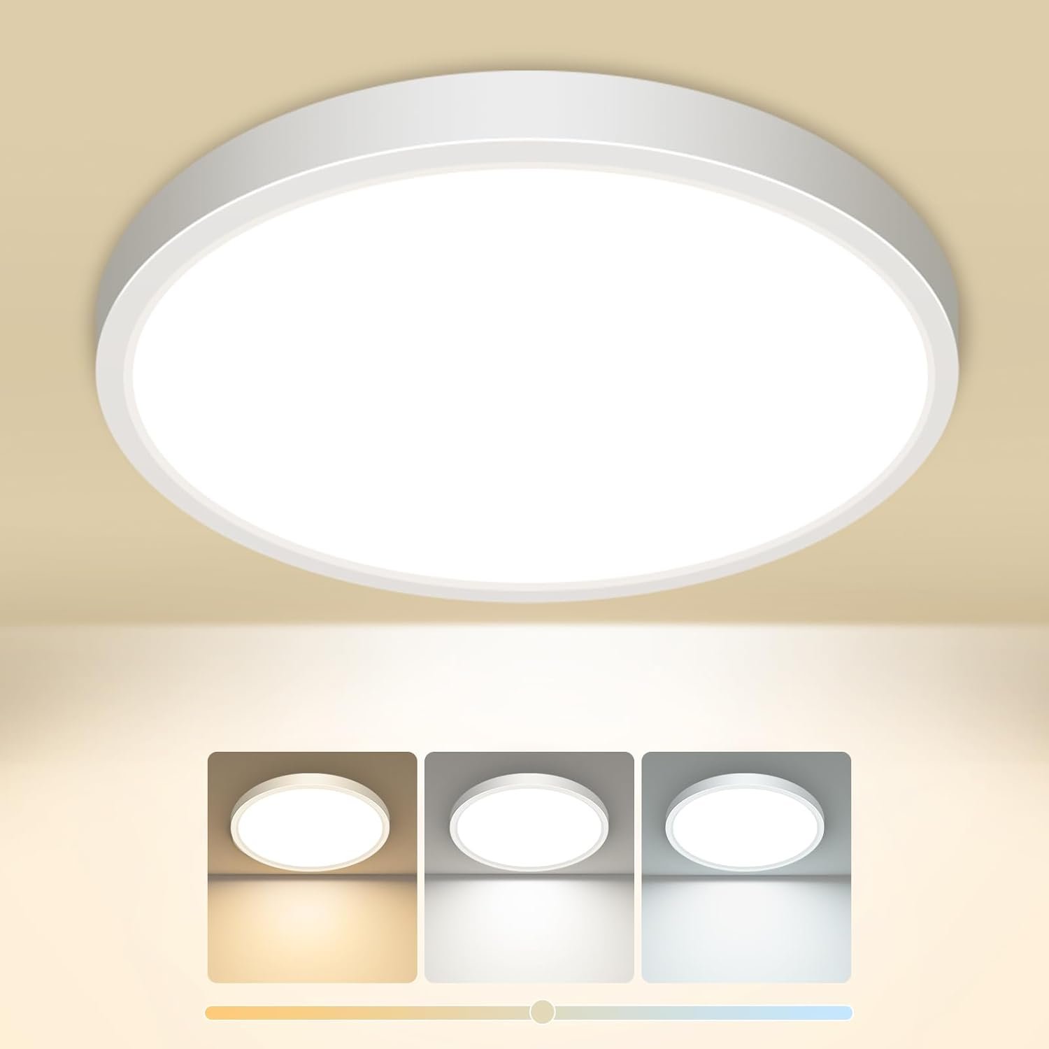 slochi Plafoniera LED, 3000 K/4000 K/6500 K IP44 Plafoniera Impermeabile, 1500 LM 15 W Plafoniera da Bagno per Camera da Letto, Cucina, Soggiorno, Balcone, Diametro 18 cm