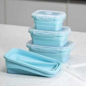 1 Piece 800ml Collapsible Silicone Bento Boxes - Airtight Sealed, Durable and Portable (Blue)