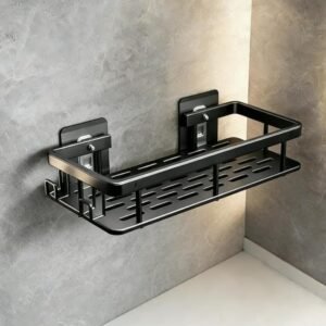 1 x Self Adhesive Multi-Purpose Wall Shelf Perfect for Bathroom and Kitchen (Black)