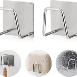 2 Pack Sponge Holder for Kitchen Sink Holder, Stainless Steel Sponge Holder for Kitchen Sink, Wall/Surface Mount