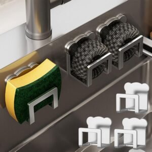 3 Pcs Kitchen Sink Sponge Holder Stainless Steel Strong Adhesive Bathroom Organizer for Scrubber Soap Brush