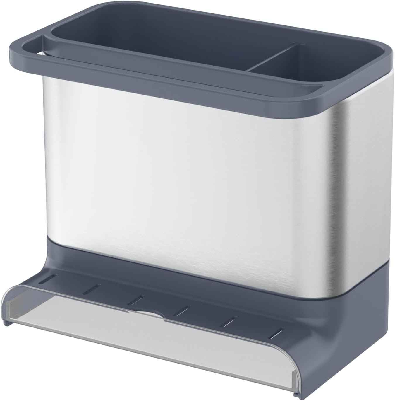 Amig - Organizer per lavello Noxi - 15,5 x 11,5 x 18 cm - Acciaio inossidabile e plastica resistente - Grigio - Porta spugne, spazzole e porta detersivi con vassoio estraibile