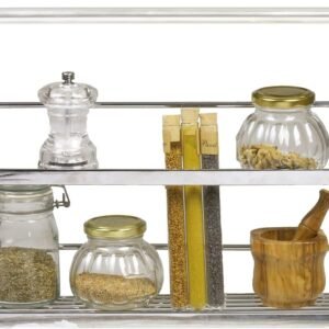 Amig - Vassoio organizer da parete | Mensola in acciaio cromato lucido | Gancio per spezie e condimenti o utensili in cucina e dispensa | Dimensioni: 43x27x17 cm
