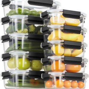 Confezione da 10 contenitori per la preparazione dei pasti in vetro, contenitori per alimenti in vetro con coperchi ermetici, set di contenitori in vetro con coperchio per alimenti, senza BPA, a prova di
