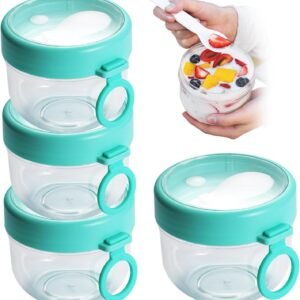 Contenitori ermetici portatili per avena da 4 pezzi da 600 ml con coperchi e cucchiai, vasetto per yogurt di capacità per latte, frutta, cereali, conservazione dell'insalata, preparazione