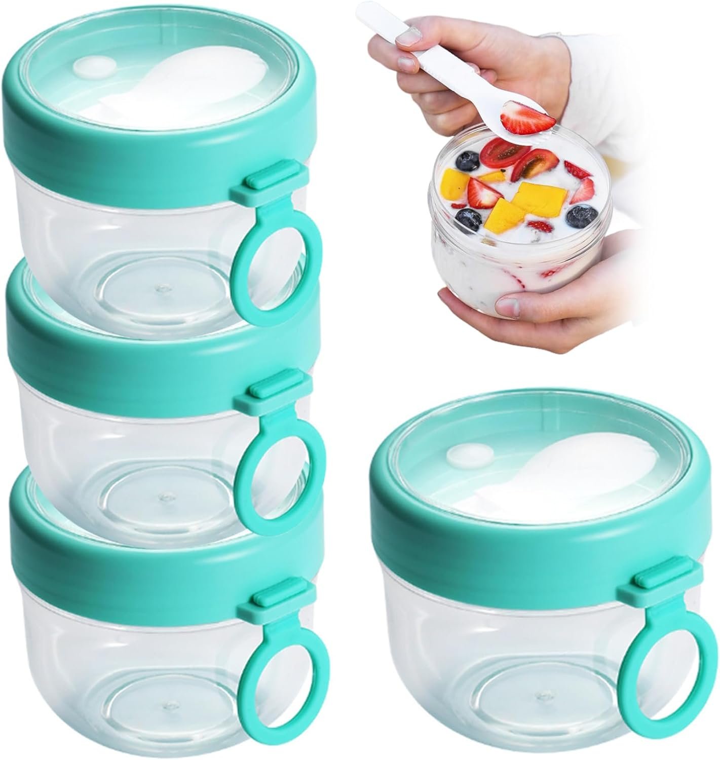 Contenitori per avena notturna da 4 pezzi da 600 ml con coperchi e cucchiai, contenitori ermetici grandi per yogurt per cereali, frutta, latte, conservazione dell'insalata, barattoli riutilizzab