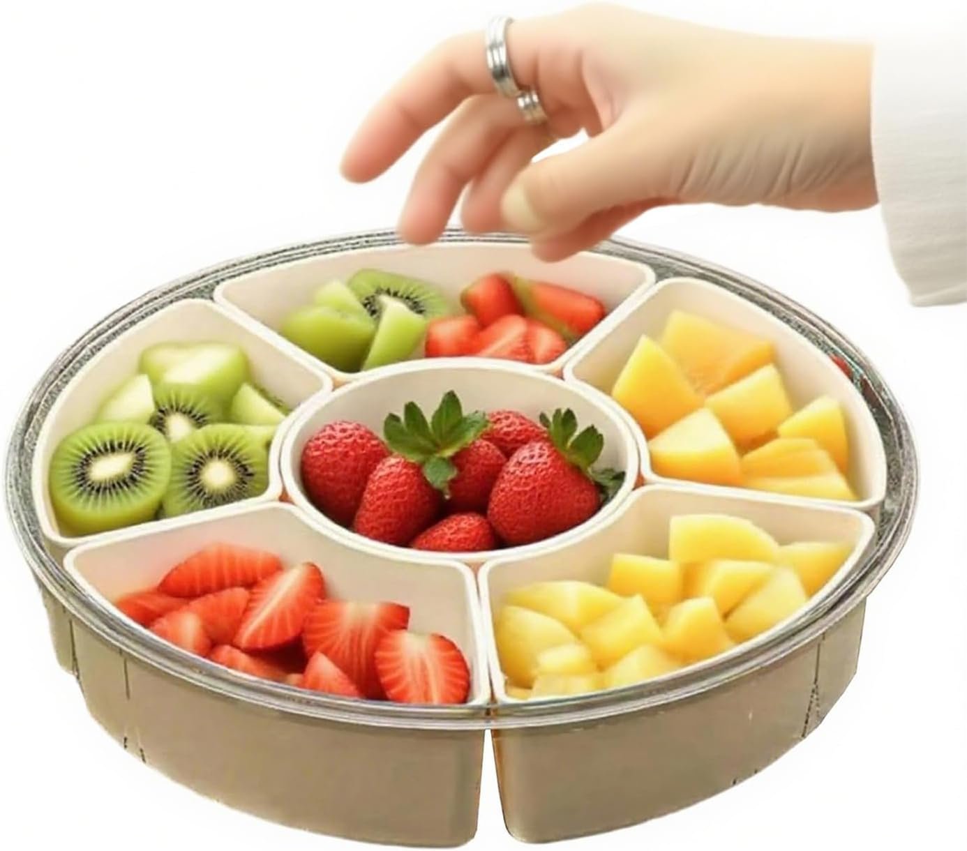 Contenitori per snack, vassoio a 6 divisori con manico con coperchio, vassoio ermetico riutilizzabile per preparare pasti, caramelle, verdure, salumi, condimenti, biscotti, macedonia, , feste