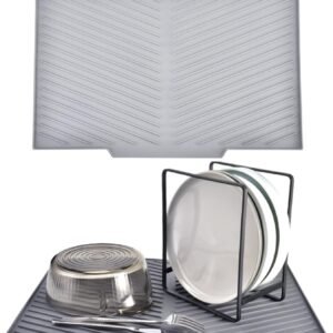 Echehi Tappetino scolapiatti con uscita di scarico, Tappetino scolapiatti a forma di V da 17" x 12" con design antiscivolo, Senza BPA e facile da pulire Grigio