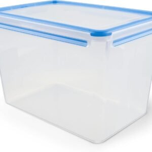 Emsa 508549 Contenitore rettangolare per alimenti con coperchio, 10,6 litri, Trasparente/Blu, Clip & Close
