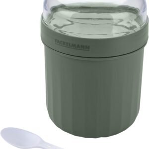 Fackelmann Contenitore per Pranzo 500 ml con Cucchiaio - Chiusura Ermetica, Anti-Perdita - Barattolo Multifunzione per Zuppe, Yogurt, Cereali - Plastica, Adatto al Microonde, Lavabile in Lavastoviglie - Ideale per Viaggi, Ufficio