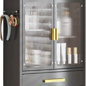 Generico Mobiletto pensile per Bagno, mobiletto portaoggetti a Parete sopra Il lavabo, Bagno, Camera da Letto, Contenitore per Cosmetici, portaspezie Multistrato da Cucina, Senza Foratura (Nero)