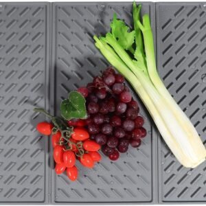Healvian Silicone Scolapiatti Flessibile Pieghe Tappetino Drenante per Lavello Antiscivolo per Asciugare Piatti e Utensili Grigio