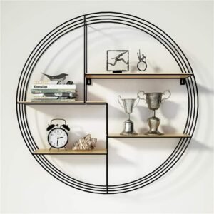Mensola a Muro Scaffale a Muro Circolare in Metallo con Ripiani Portaspezie Rotondo Moderno in Design Industriale Decorazione Domestica per Cucina Camera da Letto Soggiorno Ufficio