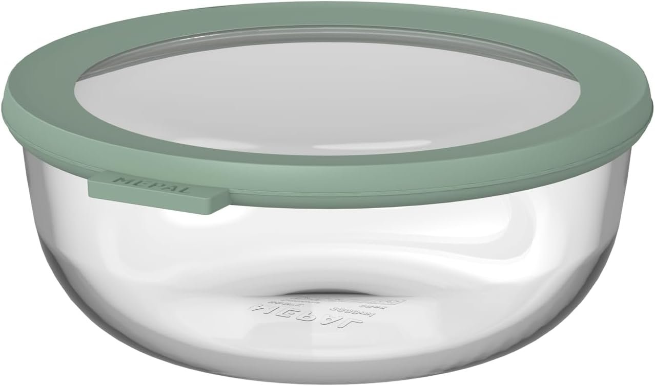 Mepal - Contenitore rotondo in vetro per alimenti Cirqula - Contenitori per la preparazione dei pasti - Resistente al calore fino a 550°C, senza coperchio - Adatto per forno, microonde, congelatore e