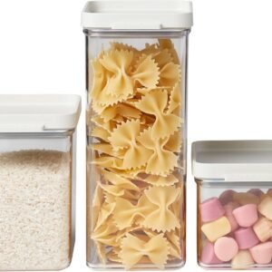 Mepal - Set di 3 contenitori da cucina Omnia con coperchio adatti per credenza e scaffale - Organizzazione e conservazione degli alimenti - 700 ml, 1100 ml e 2000 ml - Bianco nordico