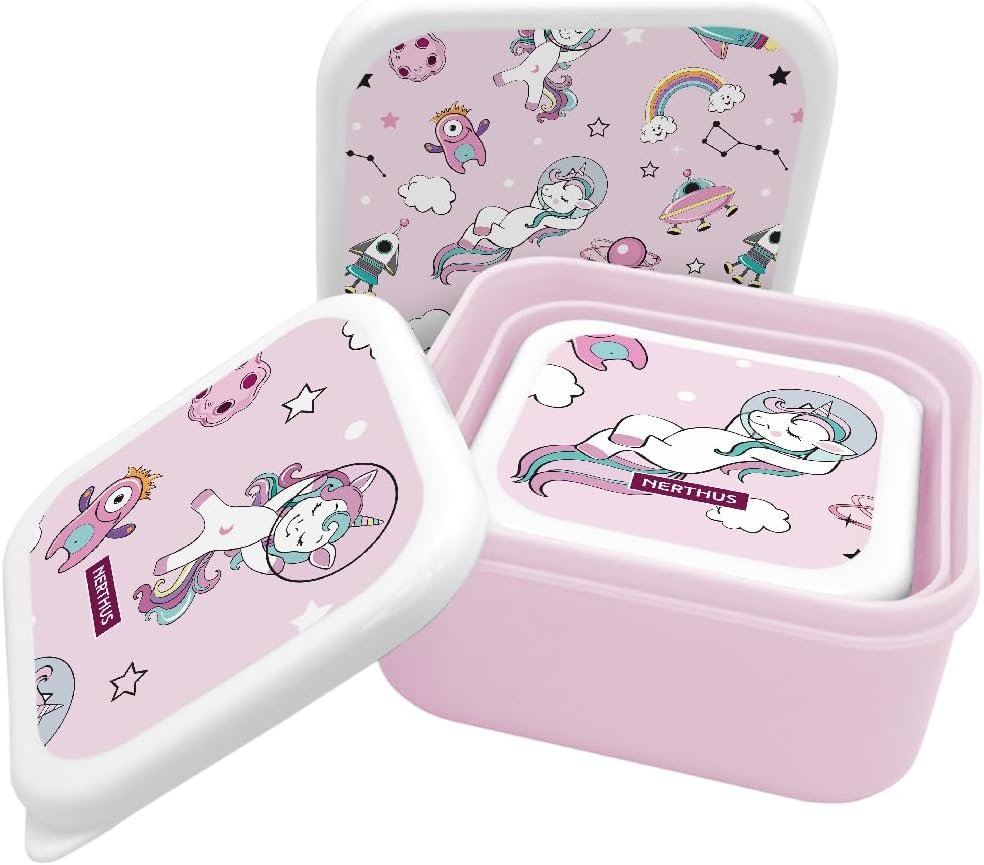 NERTHUS FIH 1326 Set di contenitori per il pranzo da calcio tripli impilabili per bambini, 3 contenitori, senza BPA, ideali per la scuola