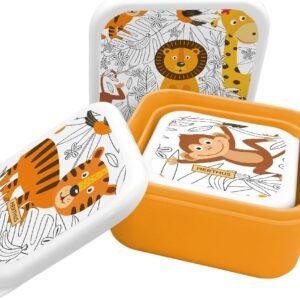 Nerthus FIH 1325 Set portapranzo per bambini triplo impilabile Lions, 3 contenitori, senza BPA, ideale per la scuola