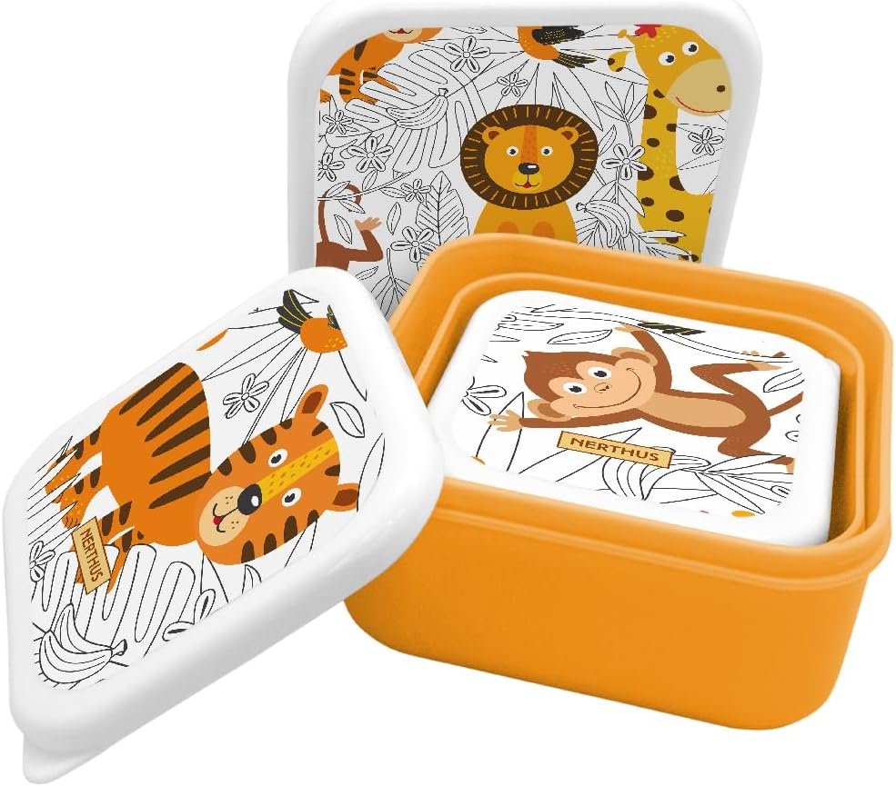 Nerthus FIH 1325 Set portapranzo per bambini triplo impilabile Lions, 3 contenitori, senza BPA, ideale per la scuola