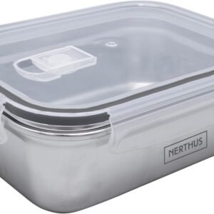 Nerthus FIH 1514 Portapranzo rettangolare in acciaio inossidabile da 800 ml, ermetico, adatto al microonde, ideale per Trabajo Oficina