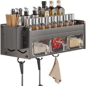 Portaspezie Da Cucina Senza Foratura, Portaspezie Da Appendere Con Aste E Ganci Mensola Da Cucina Da Parete Per Spezie, Mensola Di Muro Senza Foratura Set Da(50cm (19.68in))