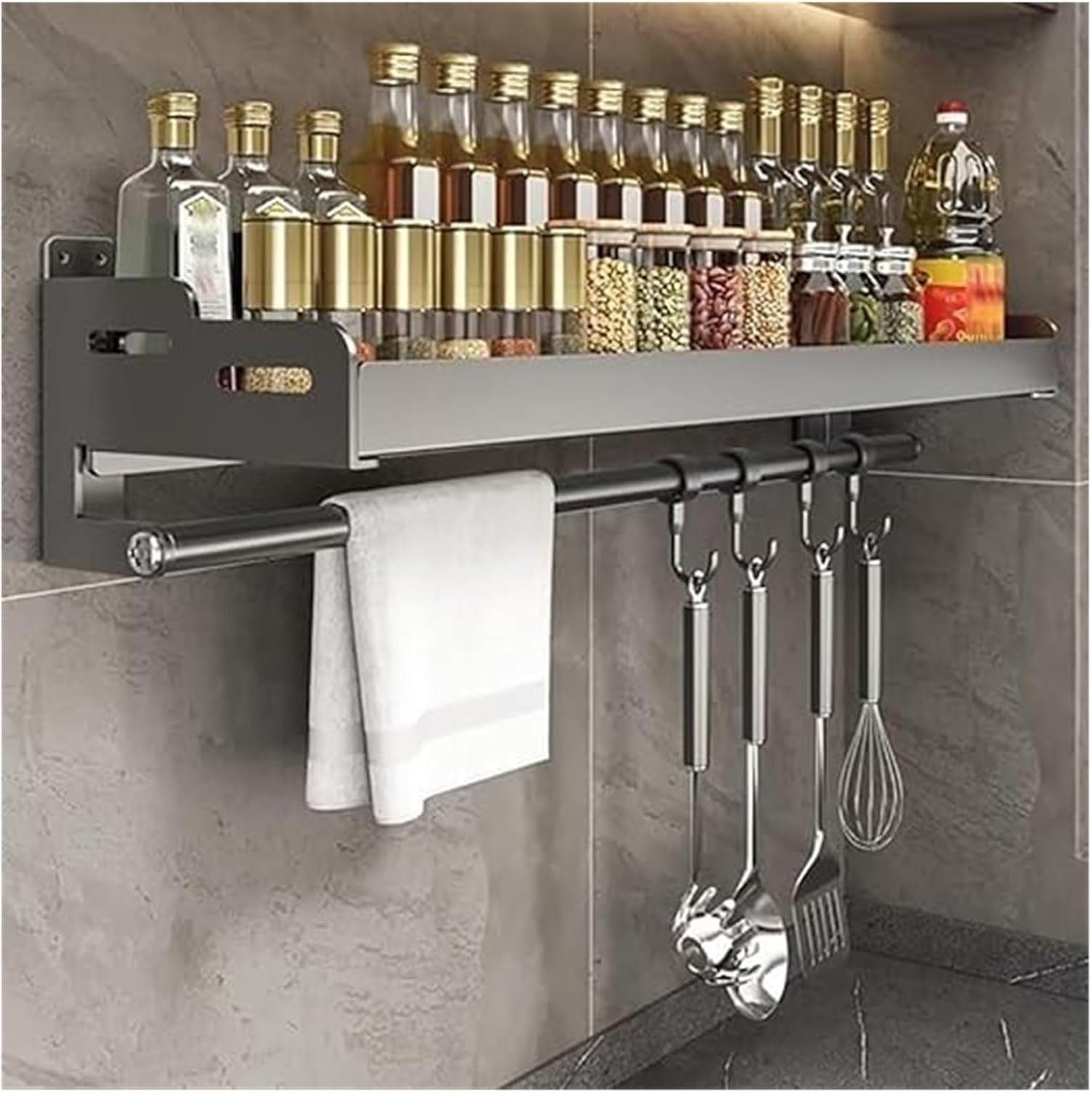 Portaspezie Da Muro, Portaspezie Senza Forare Il Muro, Portaspezie Con Portarotolo E Ganci, For La Cucina Porta Spezie(30CM)