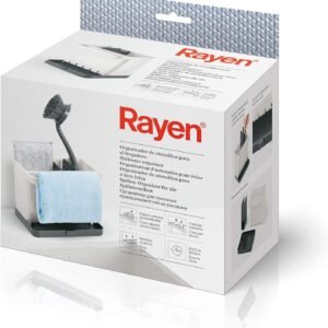 Rayen | Organizzatore di utensili per lavello | Spazio interno personalizzabile | Vassoio antigoccia | Facile da pulire, ABS, grigio chiaro e grigio scuro, dimensioni: 17 x 13,3 x 11,4 cm