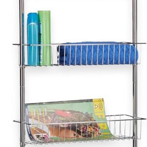 Relaxdays Mensola da Bagno Cromata, Mensola per Doccia, Metallo, Organizer da Parete per Cucina, HLP: 112 x 45 x 23 cm, Argento