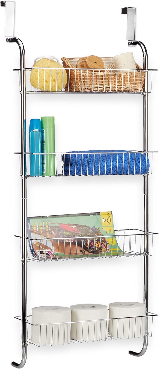 Relaxdays Mensola da Bagno Cromata, Mensola per Doccia, Metallo, Organizer da Parete per Cucina, HLP: 112 x 45 x 23 cm, Argento