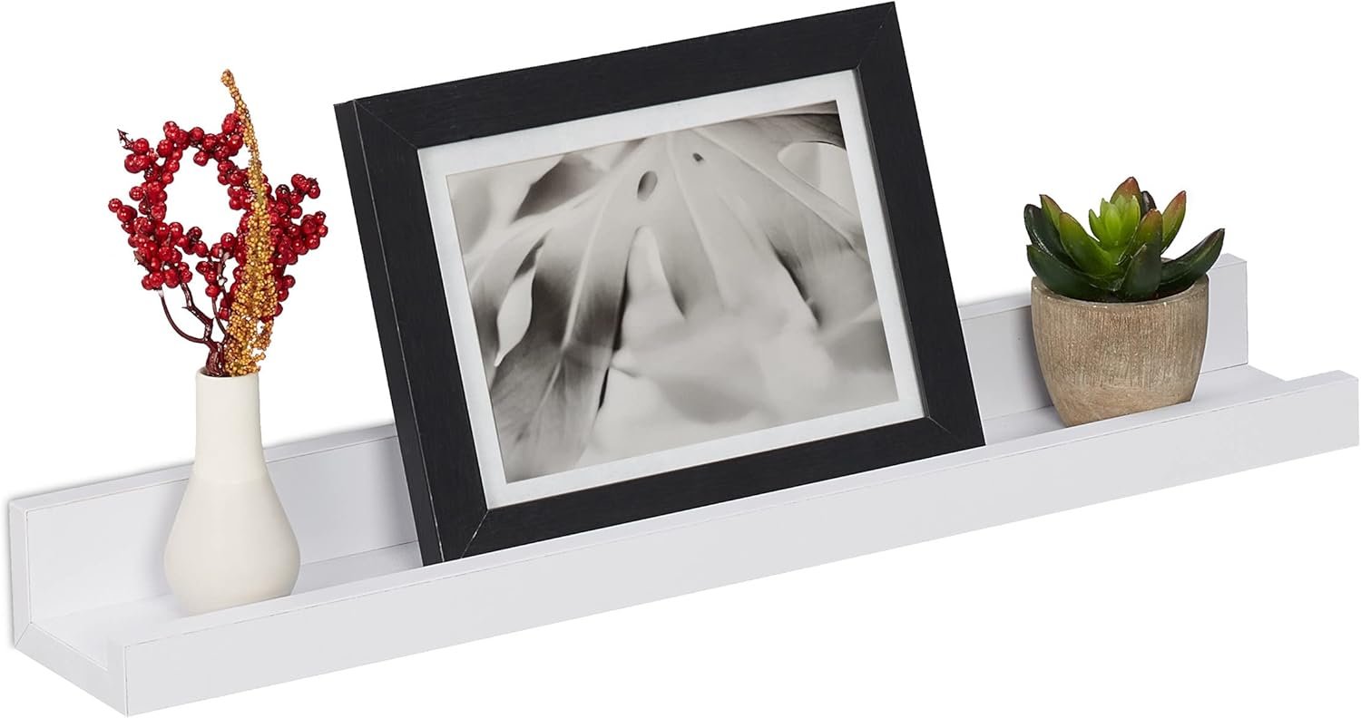 Relaxdays Mensola da Parete Slim, L: 48 cm, Mensola da Parete, Portaspezie da Cucina, Portafoto, Libri, Soggiorno, Bianco