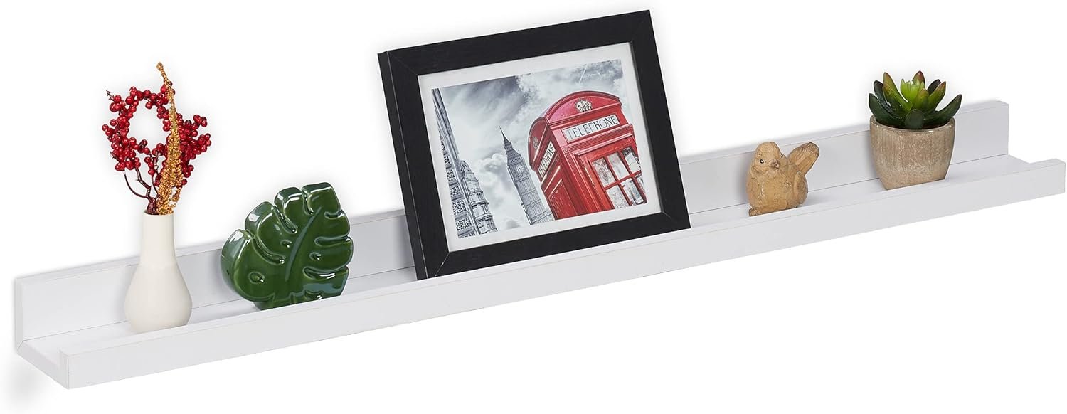 Relaxdays Mensola da Parete Slim, L: 80 cm, Mensola da Parete, Portaspezie da Cucina, Portafoto, Libri, Soggiorno, Bianco