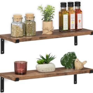 Relaxdays Mensole da Parete, Set di 2 Mensole Sospese, LxP: 48 x 15,5 cm, Scaffale, Libreria Design Industriale, Marrone Nero