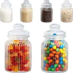 Relaxdays Set 6 Barattoli Vetro Conservazione Alimenti 1000 ml Contenitori Ermetici per Pasta, Cereali, Farina, Trasparente