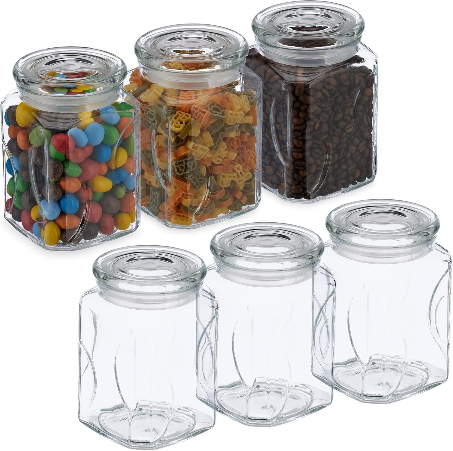 Relaxdays Set 6 Barattoli per Alimenti con Coperchio in Vetro, Contenitori da 750 ml per la Conservazione della Cucina, Trasparente
