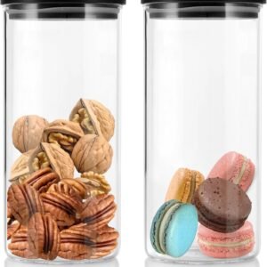 Set di 2 barattoli ermetici in vetro da 800 ml, con coperchio in bambù, senza BPA, per la conservazione della cucina