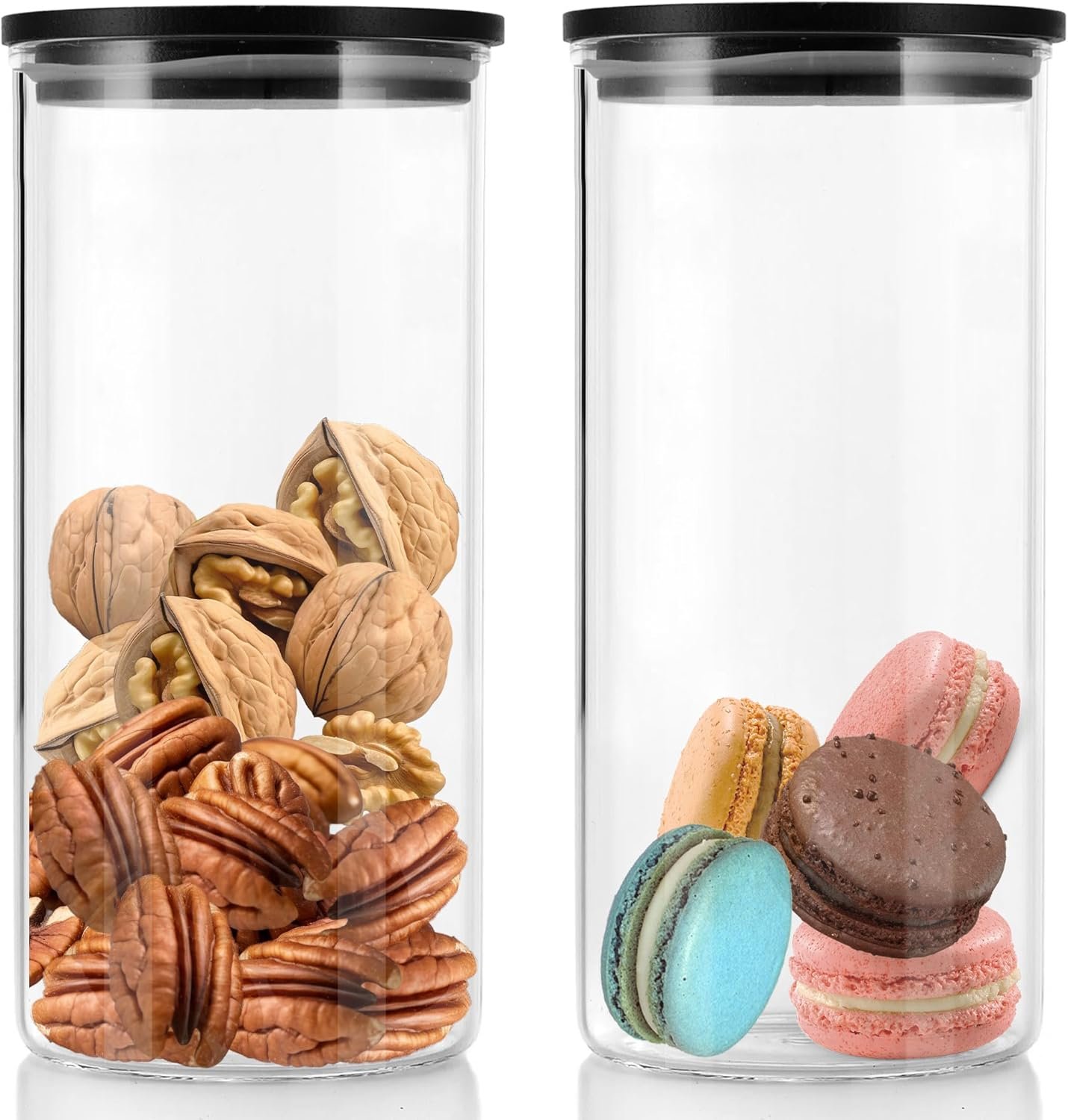 Set di 2 barattoli ermetici in vetro da 800 ml, con coperchio in bambù, senza BPA, per la conservazione della cucina