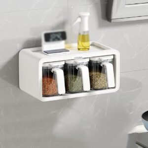 Set di barattoli di spezie antipolvere for portaspezie da cucina da appendere al muro, con cucchiaio, organizer for condimenti senza perforazione