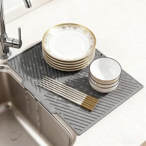 Silicone Dish Drainer Mat for Countertop Kitchen Dish Drainer Multi-Function Deep Grooves Easy Clean
