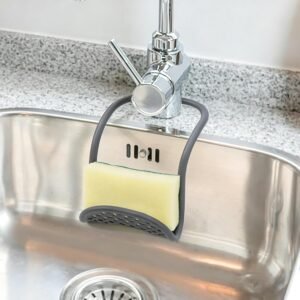 Single Sided Kitchen Sink Sponge Holder, Black Shoulder Organizer with Drainage Holes, Suitable for Standard/Deep Sinks