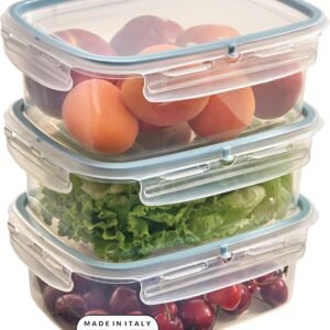 Snips - Set 3 Contenitori Alimenti 1,8 L Trasparenti, Coperchio Fresh con 4 Chiusure di Sicurezza - Contenitore Alimenti 22,5 x 17,7 x 13 cm, Frigorifero, Microonde, Lavastoviglie Made in Italy